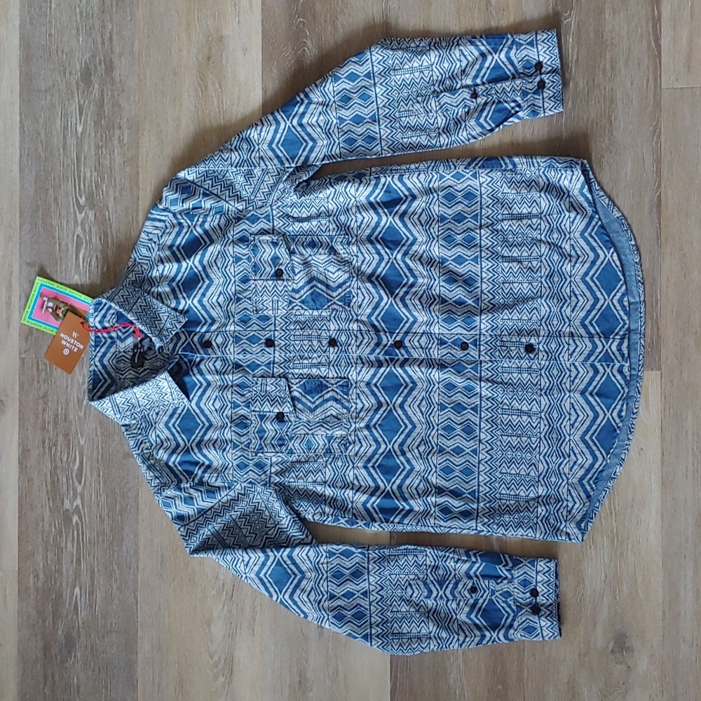 NWT Houston White Blue Long Sleeve Button Down Shirt Size S